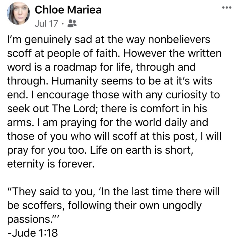 Chloe Faith Comment